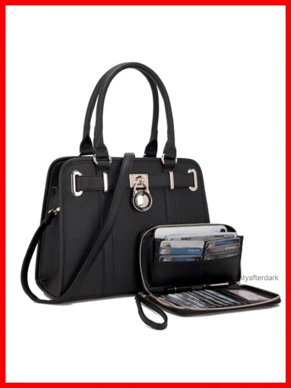 Vegan Leather Structured Satchel Tote Handbag Set with RFID Blocking Wallet